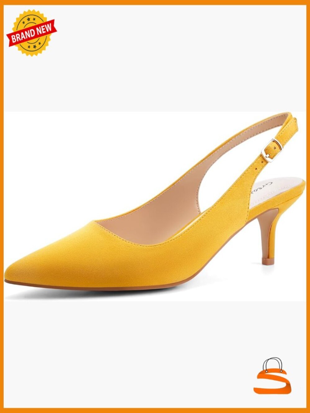 Slingback Kitten Heels Pointed Toe Dress Pumps with Rhinestone